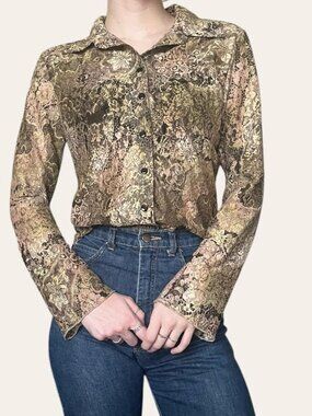New York City Design Co. 90s vintage sheer paisley lace button-up blouse - S/M